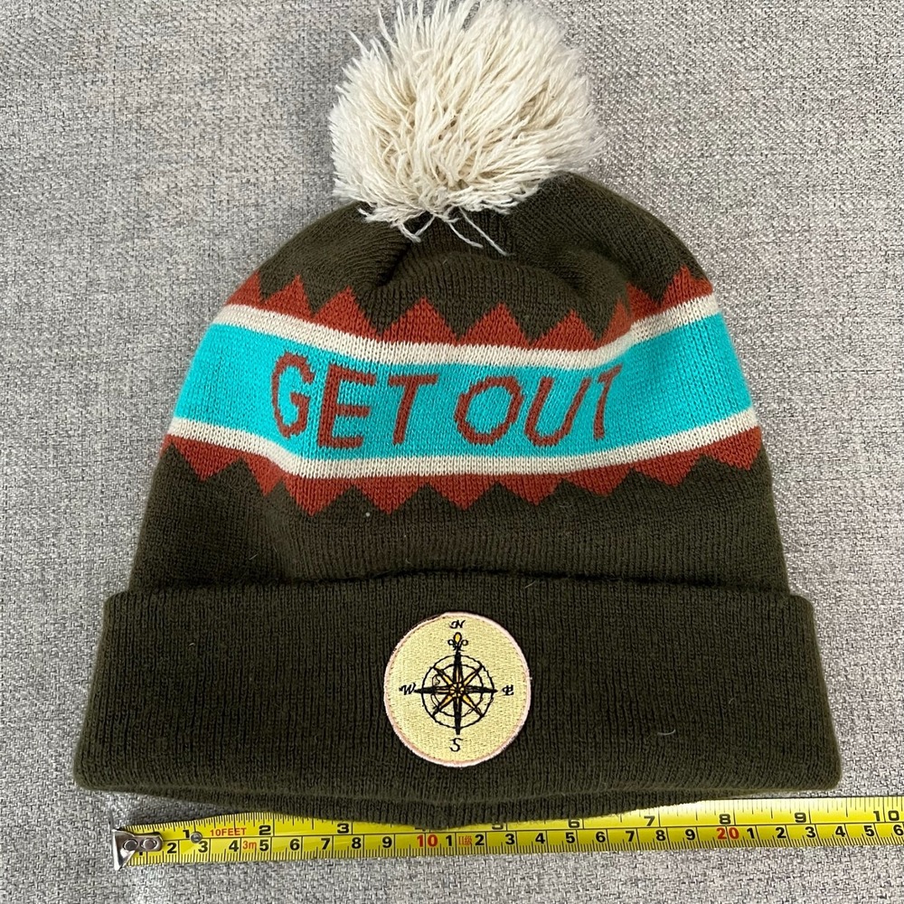 Turtle fur Adult Blue Green Blue Get Out Winter Pom Beanie Ski Snow Hat